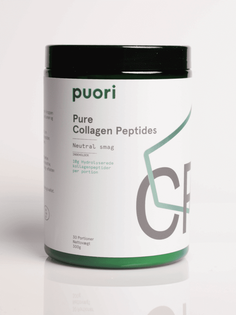 Puori Pure Collagen Peptides Nahrungsergänzung in weiß-grüner Dose, geschmacksneutral