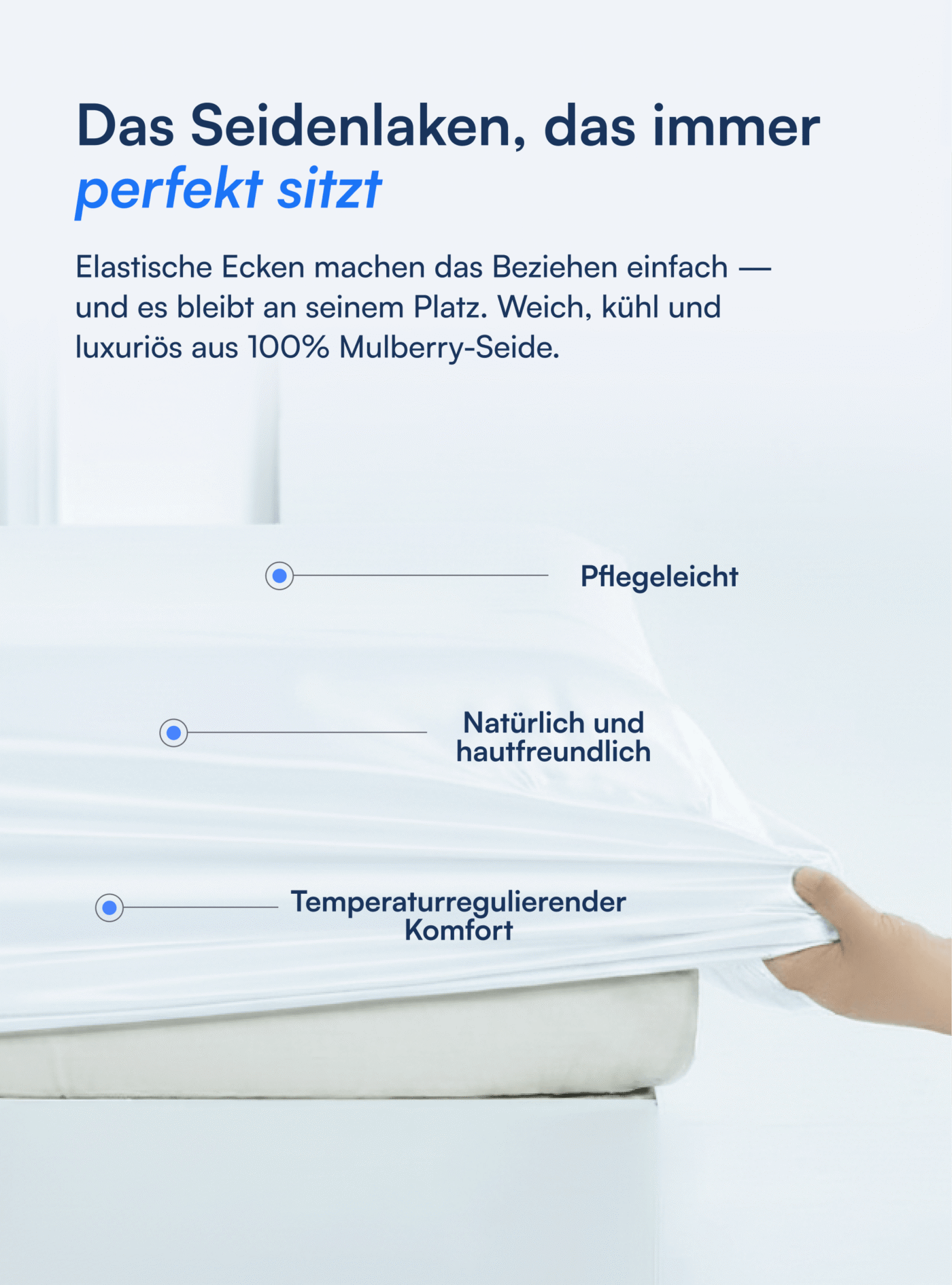Spannbettlaken aus 100 % Maulbeerseide (OEKO-TEX) Weiß