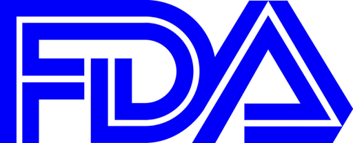 Blaues, geometrisch gestaltetes FDA-Logo mit verbundenen Großbuchstaben