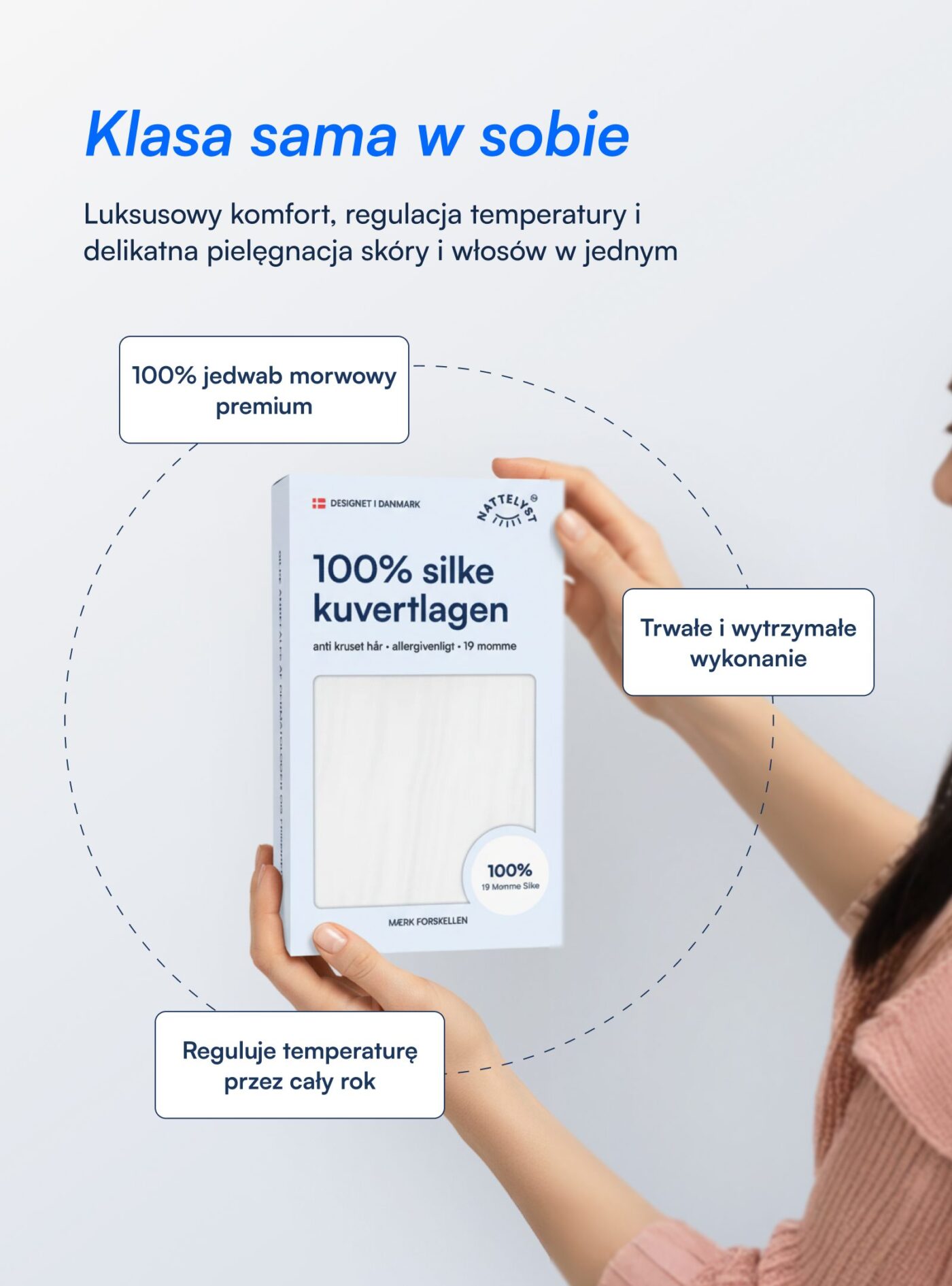 Prześcieradło z gumką ze 100% jedwabiu morwowego (OEKO-TEX) białe
