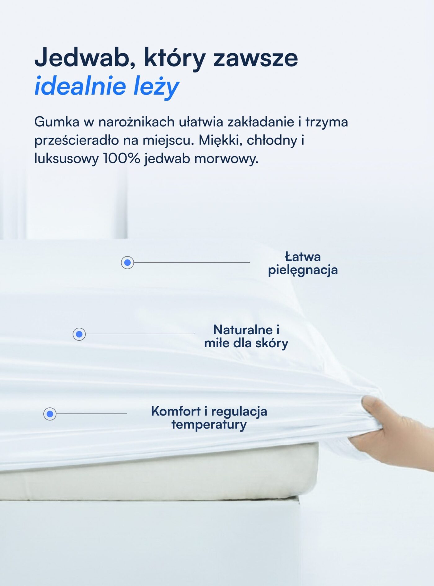 Prześcieradło z gumką ze 100% jedwabiu morwowego (OEKO-TEX) białe