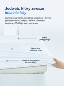 Prześcieradło z gumką ze 100% jedwabiu morwowego (OEKO-TEX) białe