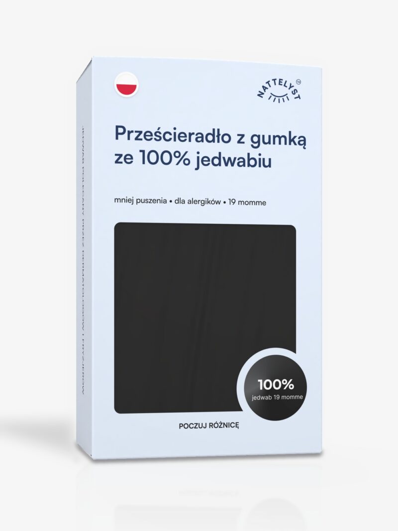 Prześcieradło z gumką ze 100% jedwabiu morwowego (OEKO-TEX) czarne