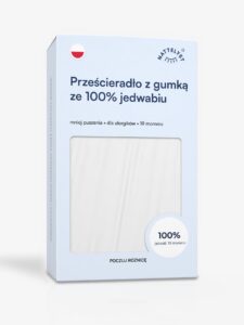 Prześcieradło z gumką ze 100% jedwabiu morwowego (OEKO-TEX) białe