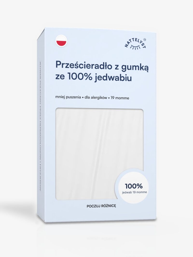 Prześcieradło z gumką ze 100% jedwabiu morwowego (OEKO-TEX) białe